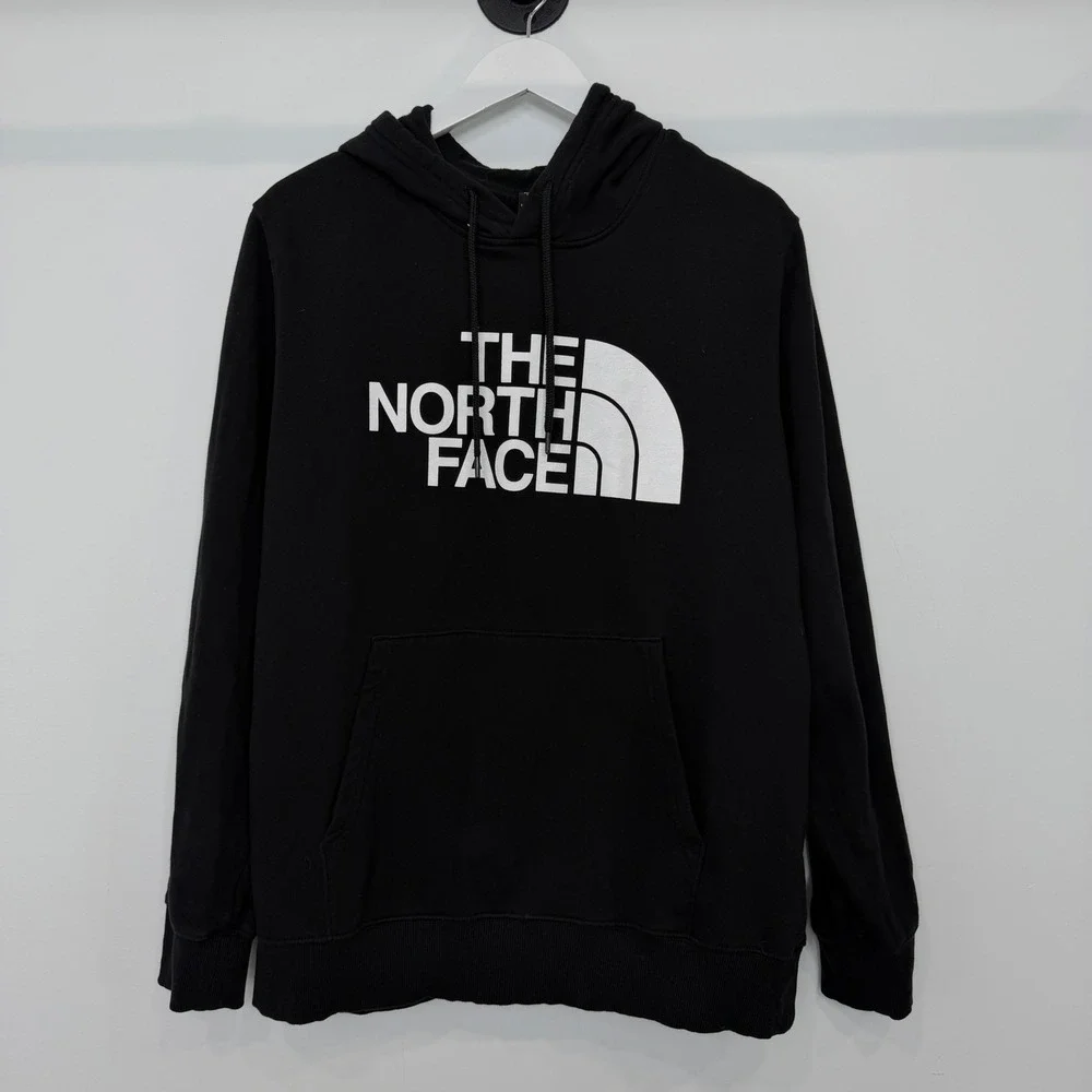The North Face Mens XL Black White Half Dome Logo Fleece Pullover Hoodie